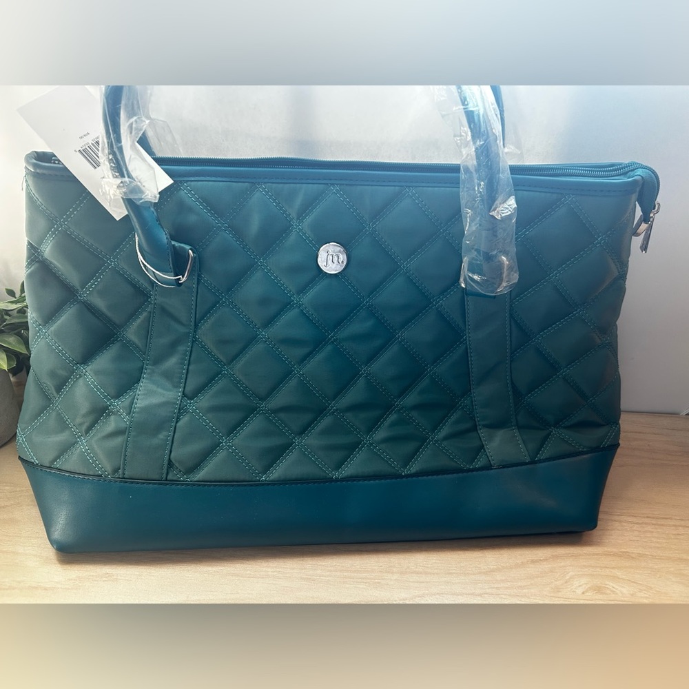 Luxurious Green Quilted Tote with Transparent Handles